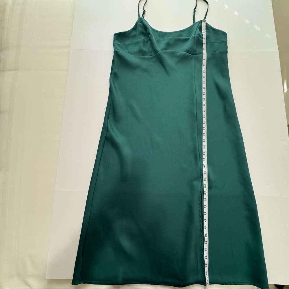 A New Day Emerald Satin Slip Dress XL Bustier Seams Slit Midi - Picture 14 of 15